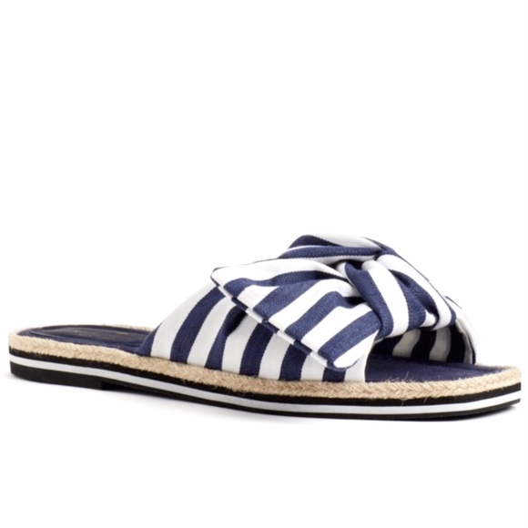 Kate Spade Caliana Stripe Slide Sandal Navy White Flat Designer Summer Shoe 8.5 - Picture 6 of 12